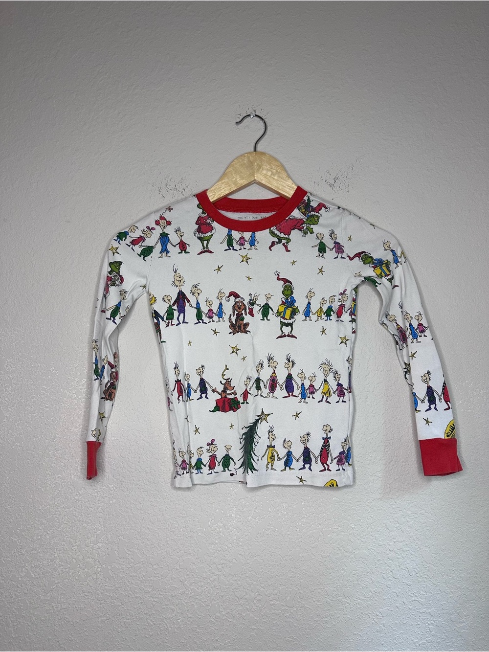 Pottery Barn Kids Dr. Seuss White Holiday Grinch Pajama Set with Red Trim Size 8